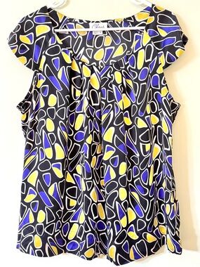 Chaus 100% Silk Blouse Size 14 Abstract Print Flowy Top Work Career Chic